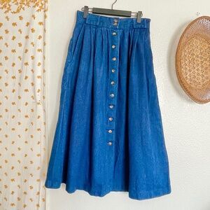 Vintage 80s Western Denim Midi Skirt USA Made Button Front